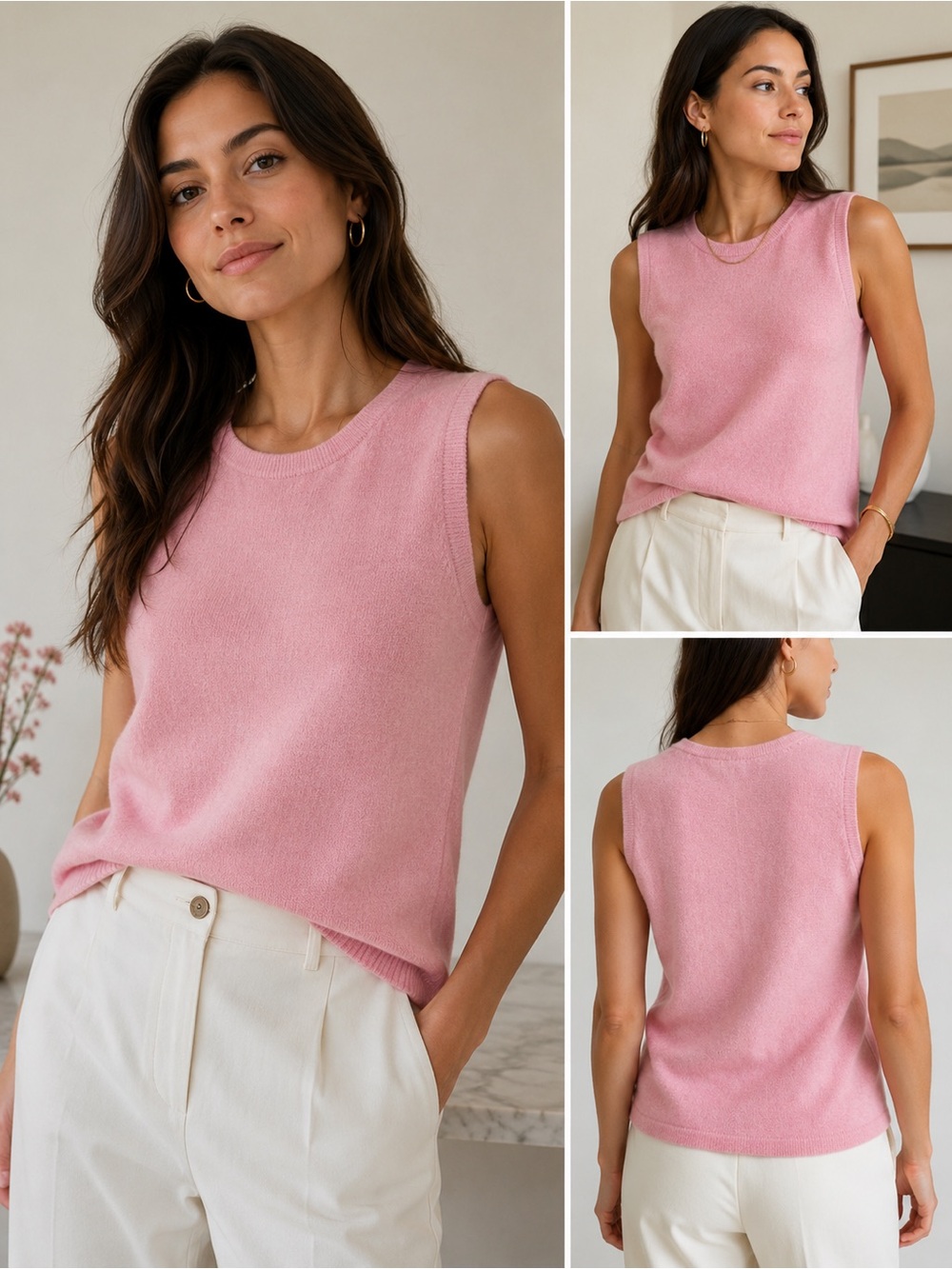 Edinburgh Knitwear 100% Cashmere Pink Sweater Vest NWT M